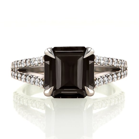 Black Diamond Split Shank Alternative Engagement Ring 14K White Gold 3.76 TCW - Picture 3 of 9